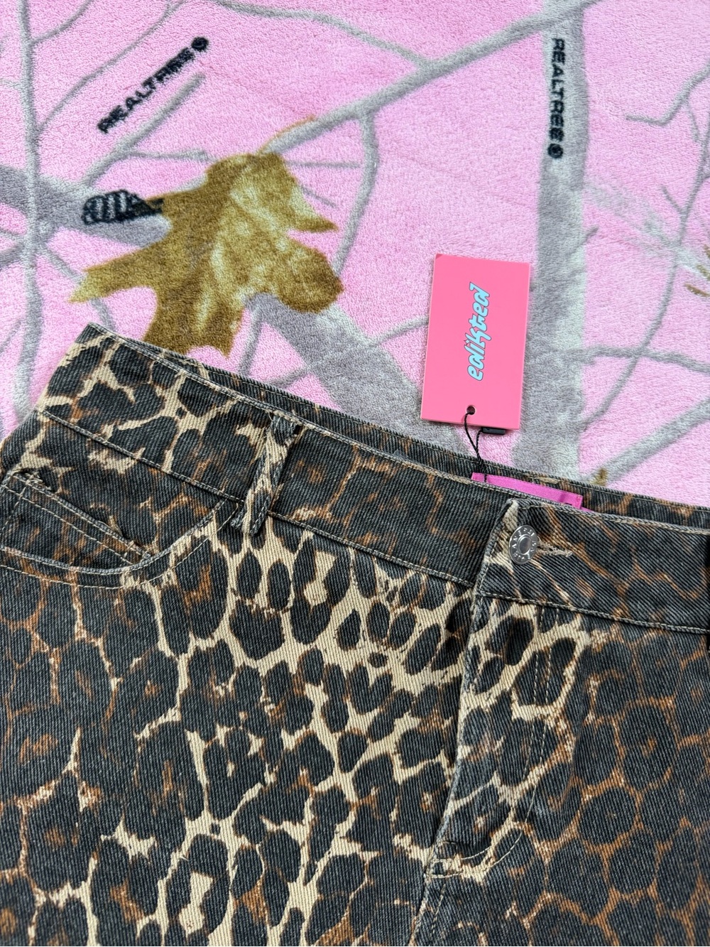 Edikted Leopard Print Denim Mini Skirt - Picture 3 of 6